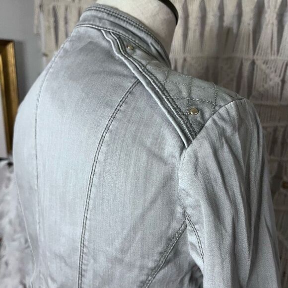 White House Black Market quilted denim jacket military moto cut sz 2 - Picture 5 of 11